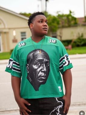 Others Follow Green Graphic Mesh Jersey with Black Portrait